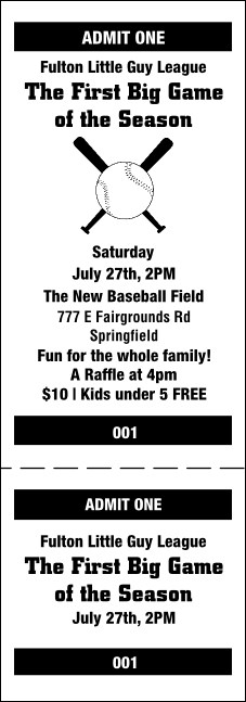 Baseball General Admission Ticket 001 Product Front