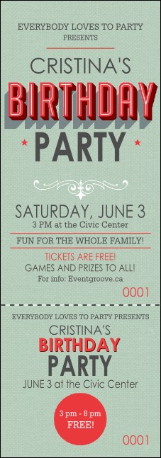 Birthday Party Green Event Ticket