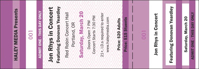Pink Two-Tone General Admission Ticket Product Front
