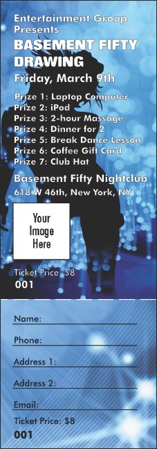 Nightclub Blue Raffle Ticket Product Front