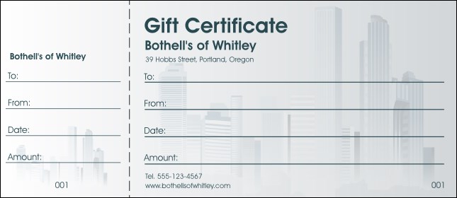 Cityscape Gift Certificate Product Front