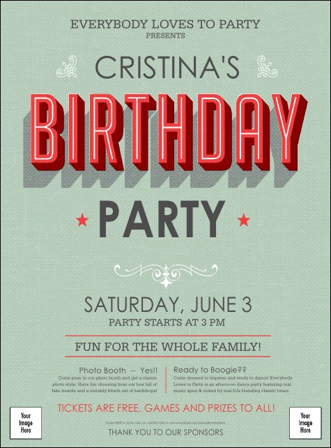 Birthday Party Green Flyer Product Front