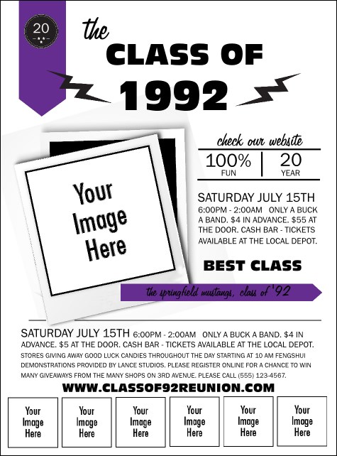 Class Reunion Mascot Purple Logo Flyer Product Front