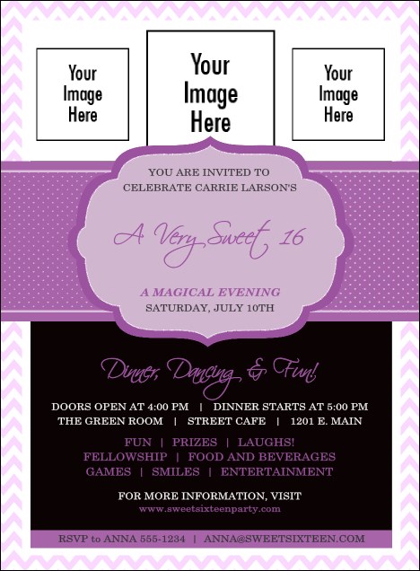 Sweet Sixteen Purple Chevron Invitation