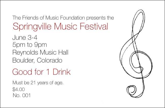 Music Event Drink Ticket Product Front