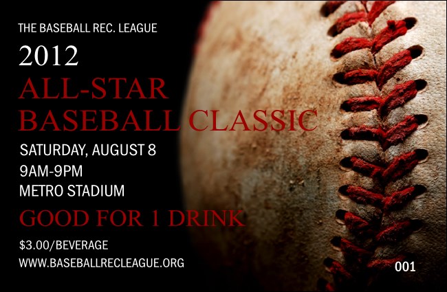 Baseball Stiches Drink Ticket Product Front