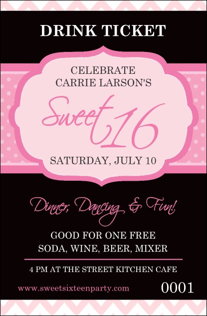 Sweet 16 Drink Ticket Product Front