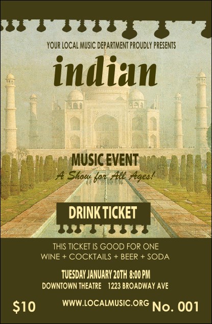Indian Music Drink Ticket Product Front