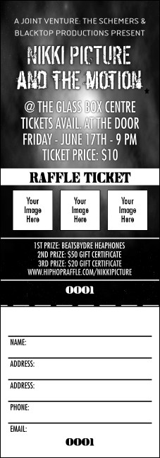 Galaxy Hip Hop Black and White Raffle Ticket Product Front