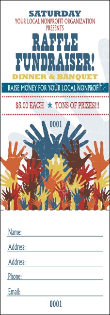 Fundraising Hands Raffle Ticket Product Front