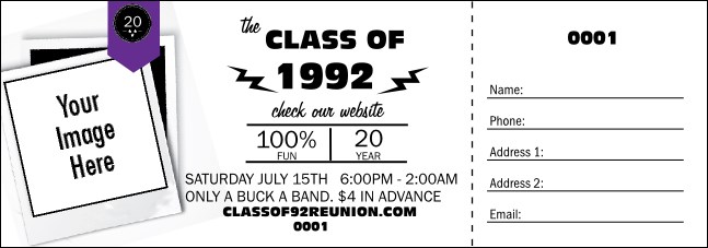 Class Reunion Mascot Purple Raffle Ticket Product Front
