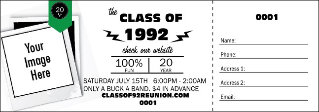 Class Reunion Mascot Green Raffle Ticket Product Front