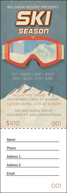 Ski Goggles Raffle Ticket Product Front