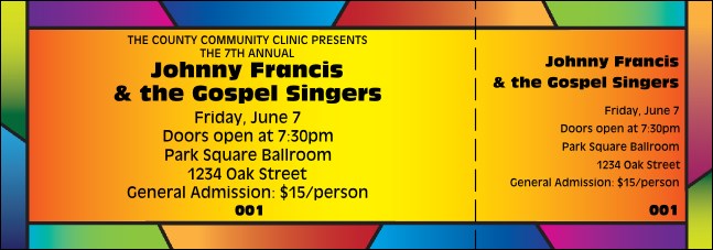 Colorful Event Ticket Product Front