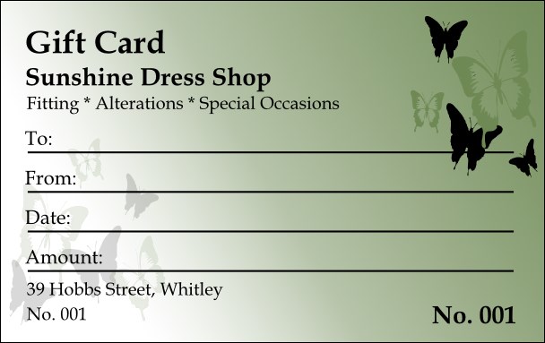 Butterfly Gift Card Product Front