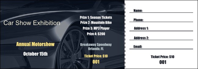Car Show Speed Dial Raffle Ticket Product Front
