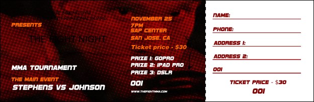 MMA The Fight Night Raffle Ticket Product Front