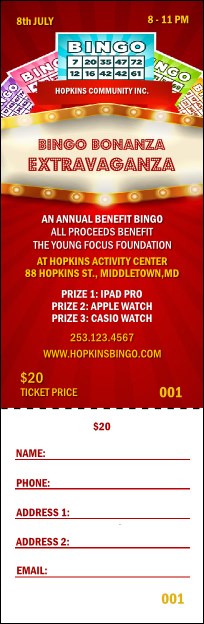 Bingo Bonanza Extravaganza Raffle Ticket Product Front